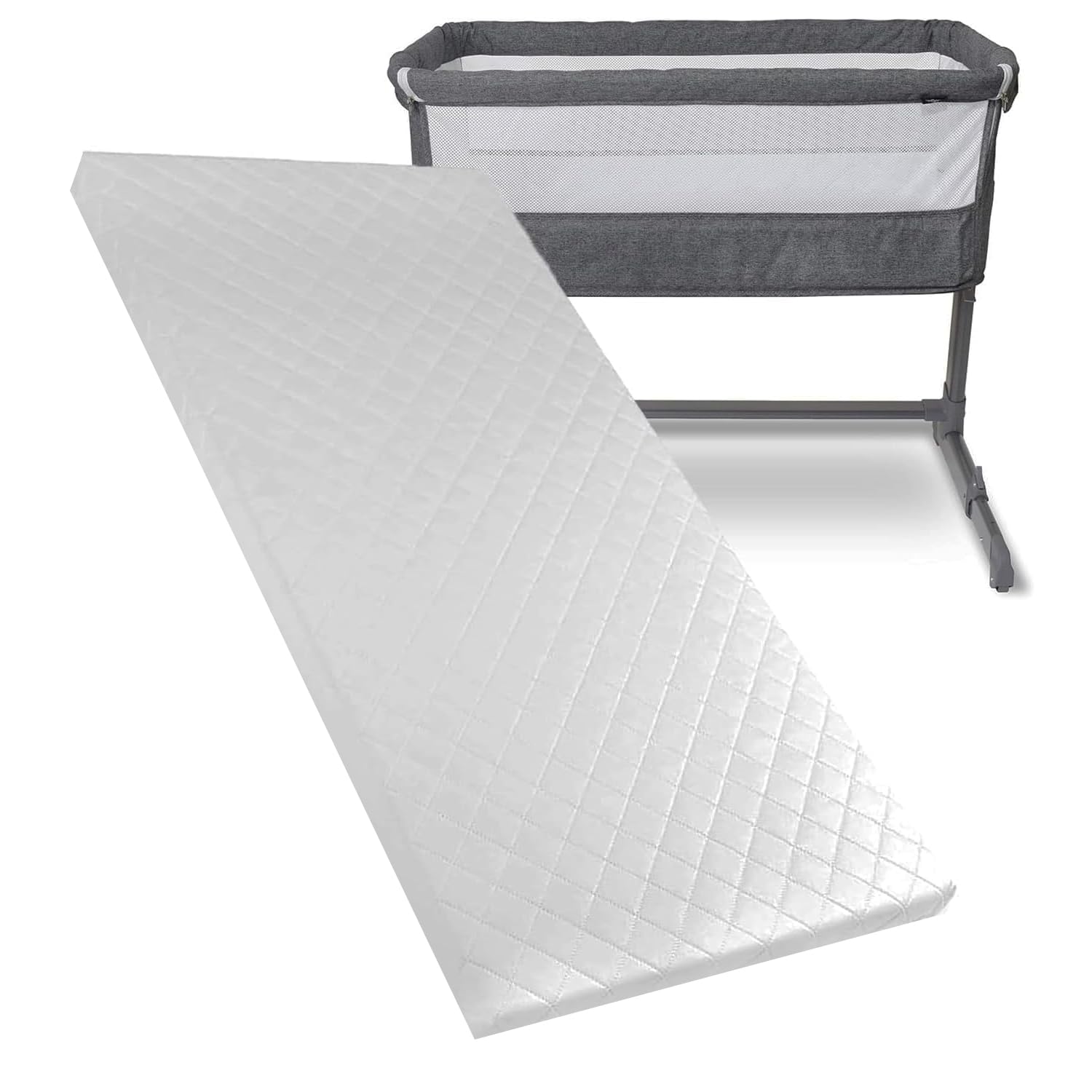 Baby Mattress Fits Compatible to Babylo Cozi Sleeper - Bedside Travel Cot Toddler Infant Bed Firm Foam Mattress - Hypoallergenic & Removable Quilt Cover (87 x 44 x 5cm)