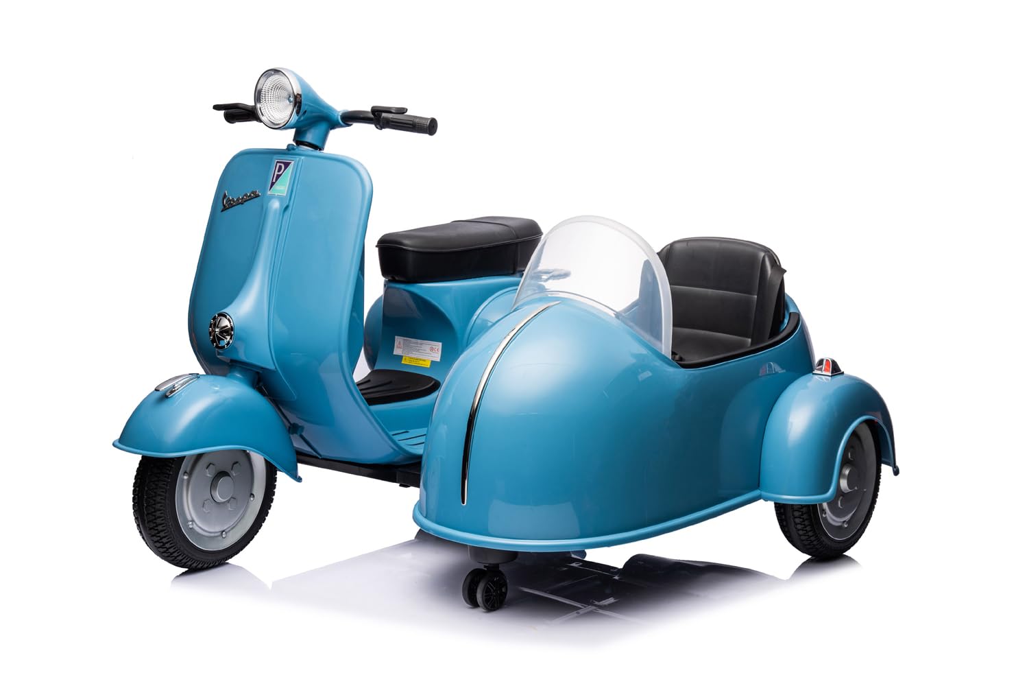 Elektro Kinder Motorrad Vespa 150 VL1T mit Beiwagen 2x35W 12V 7A, Farbe:Blau