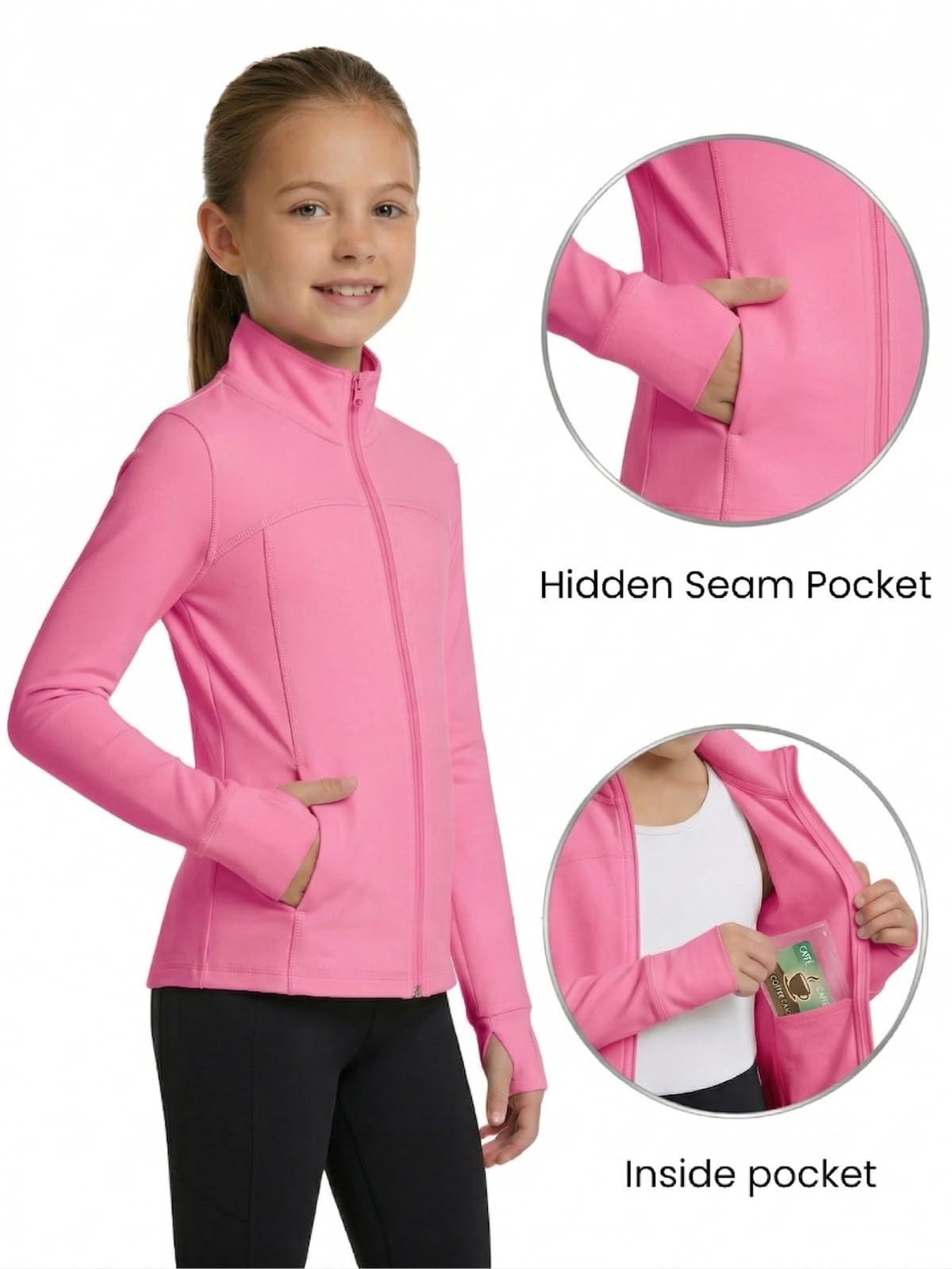 Sportliche Jacke für Mädchen mit Reißverschluss langärmelig leichte Oberbekleidung Taschen