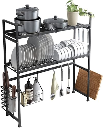 TFCFL Escurridor de platos de acero inoxidable de 2 niveles, escurridor grande para secar platos sobre el fregadero, soporte de vajilla con soporte