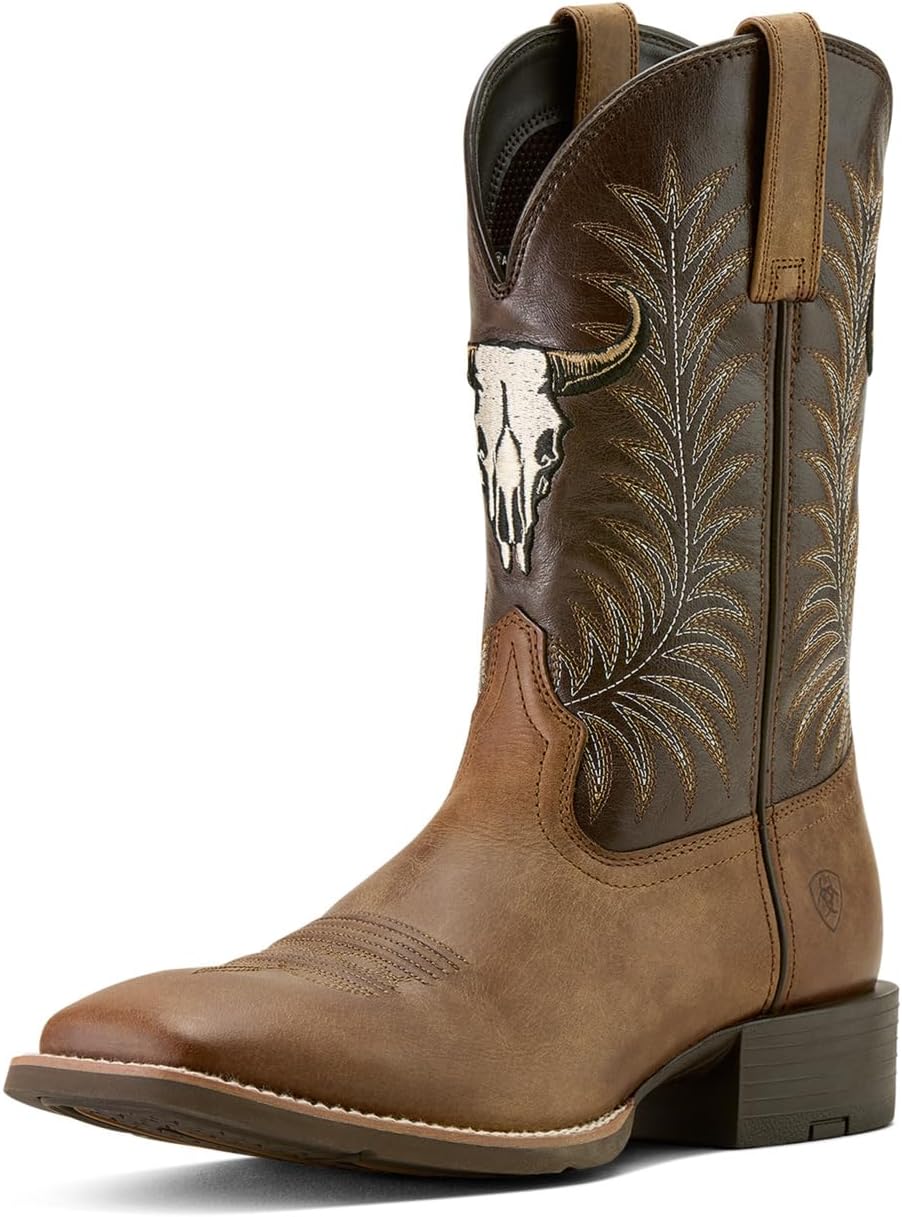 ARIAT mens Sport Steer Skull Wide Square Toe Cowboy Boot