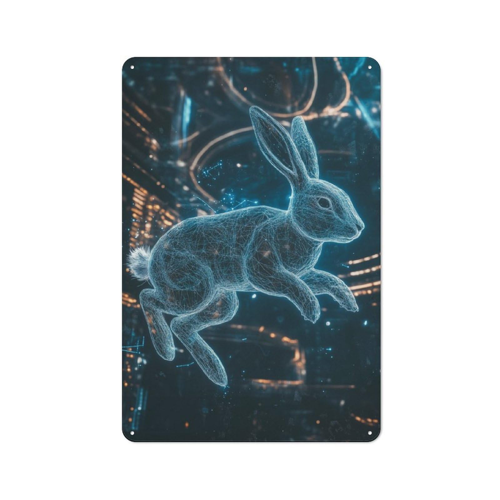 Junmoney Digital Rabbit In Cityscape 30X20cm Retro Metal Sign With For Home Office Or Studio, Suited To Wall Displays In Home Offices And Studios