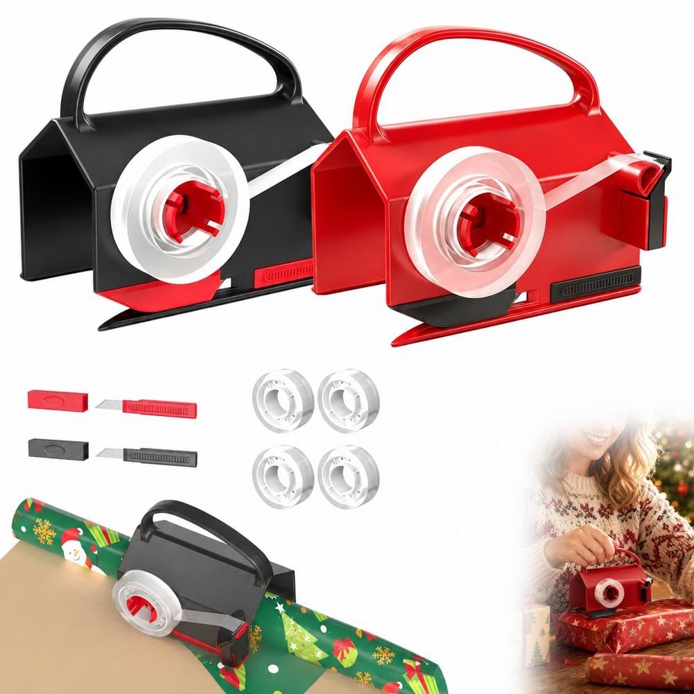 2-in-1 Wrapping Paper Cutter & Tape Dispenser,Gift Wrap Roll Cutter Tool
