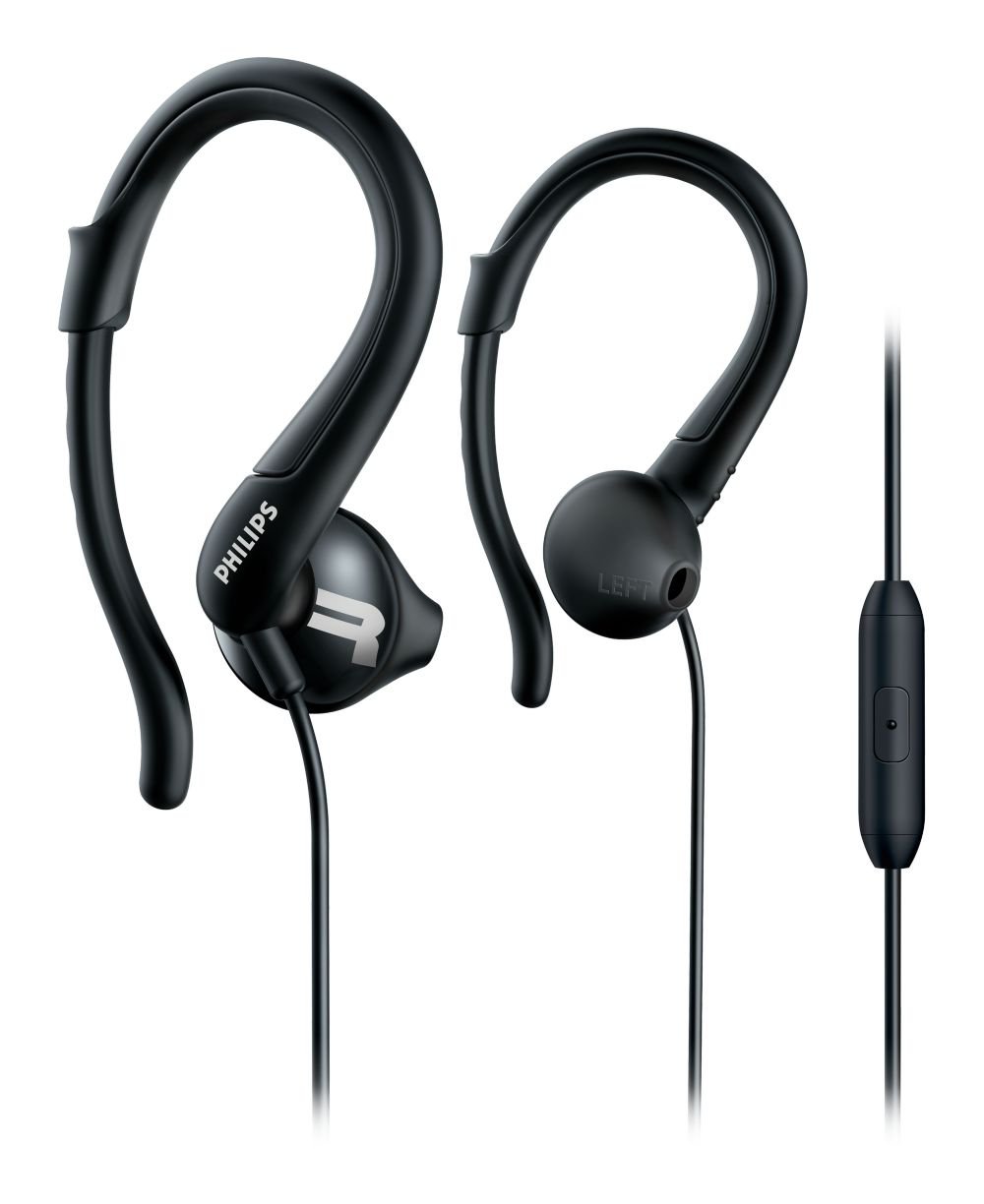 Amazon.com: Philips ActionFit Sports Hooks Headphones with Mic - Black  (SHQ1255TBK/27) : Electronics