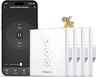 Maxcio Interruptor Persiana WiFi con Control de Porcentaje, Interruptor Inteligente de Cortina Compatible con Alexa y Google Home, Temporizador, Panel de Cristal Táctil, Requiere Cable Neutro, 4 Packs