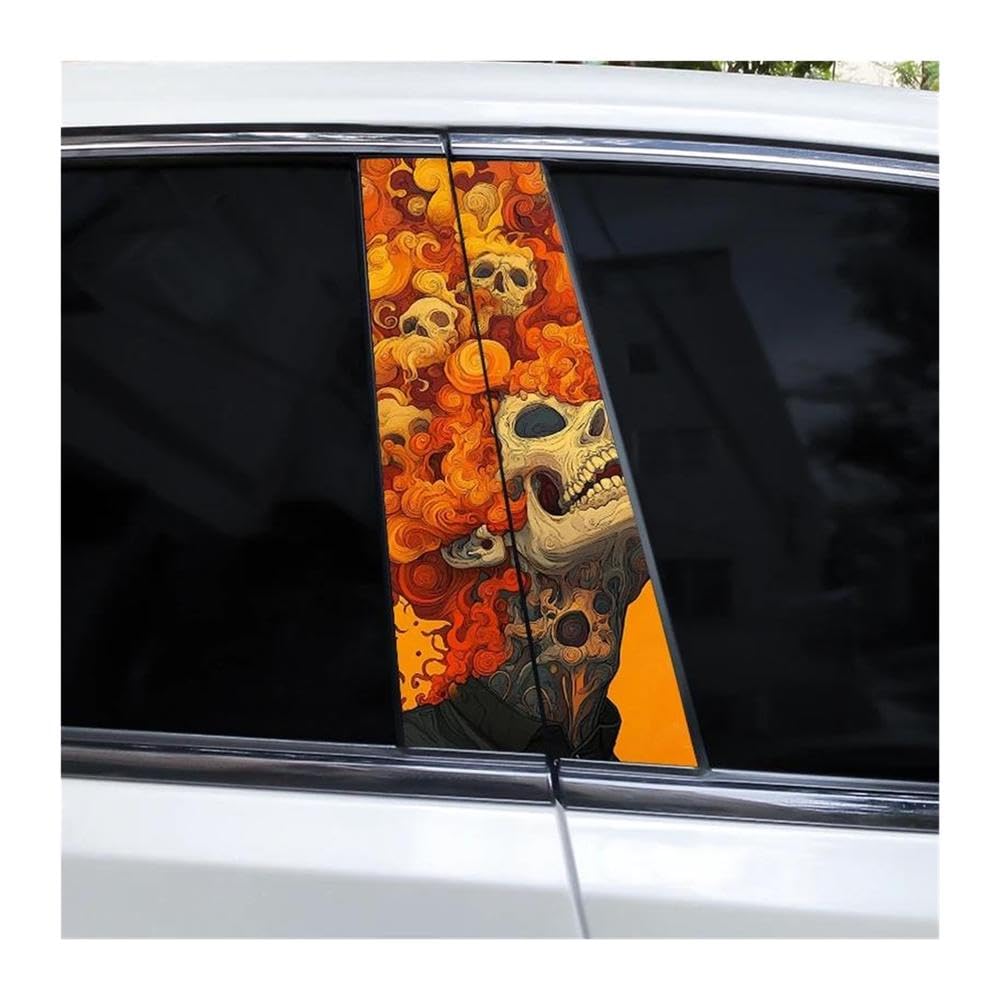 Body Parts 2pcs Skull Alien Stickers Car Center Pillar PVC Stickers Waterproof Decorative Decals(D)