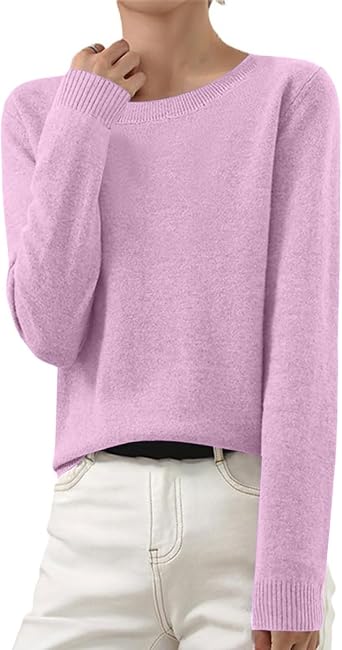 OIOLOYJM Fall Cashmere Sweaters for Women 2025 Crewneck Long Sleeve Tops Knitted Pullovers Lightweight Merino Wool Sweater