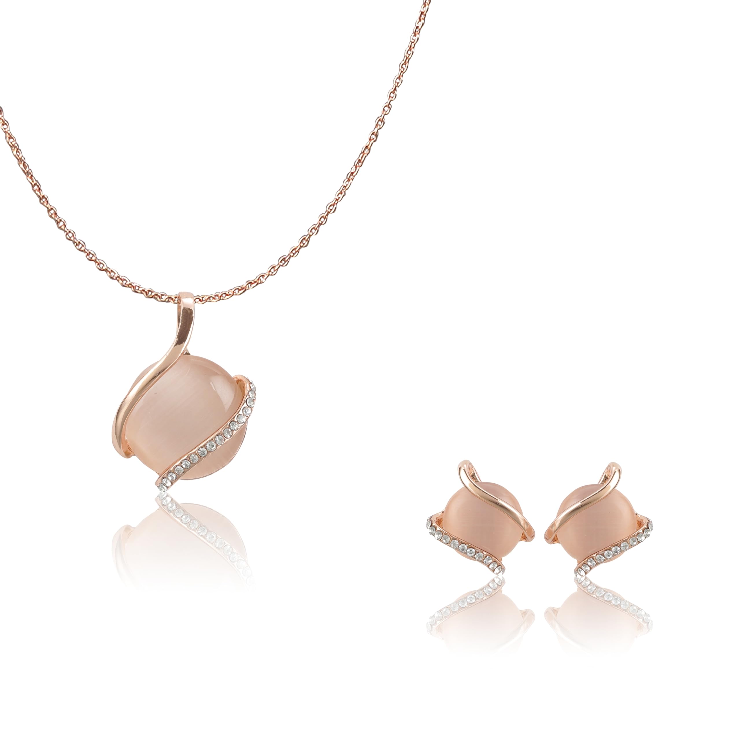 VIJAY Women's Elegant Circle Design Rose Gold Pendant with Chain & Earing Set Jewellery Perfect for Mother Sister & Wife