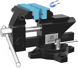 Nuovoware Heavy Duty Bench Vise 4.5 Inch, 240° Swivel Locking Base Bench Clamp with 125mm Vise Jaw, Clamp-on Home Merchanic Vice Desktop Clamp for Woodworking, Drilling, Cutting Conduit - Black&Blue