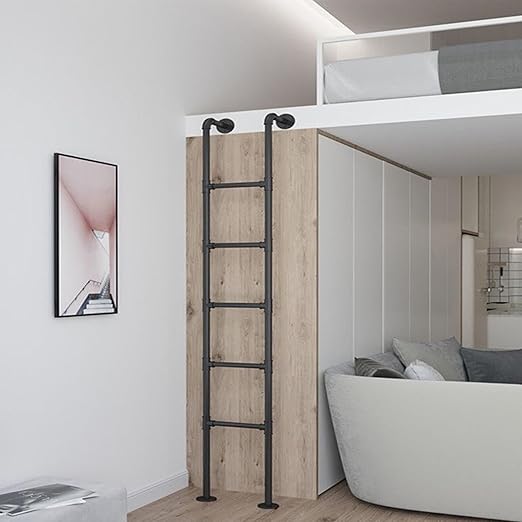 AYVADA Wall Mounted Metal Ladder 2M Black Wrought Iron Bunk Bed Ladder