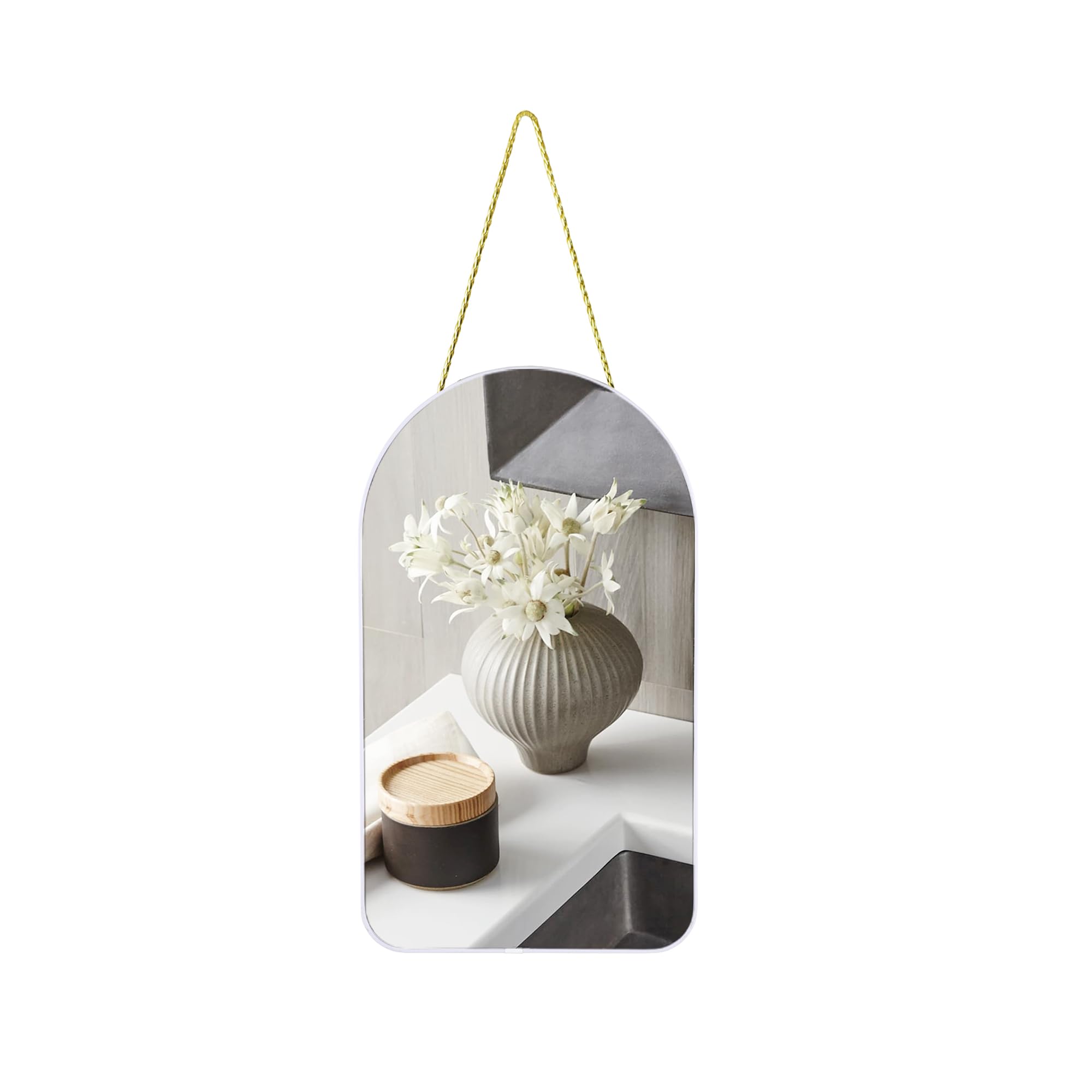 Funerom Decorative Arched Wall Mirror with White Frame, 40.1 x 22.9 cm, Small Modern Hanging Mirror for Bedroom Bathroom