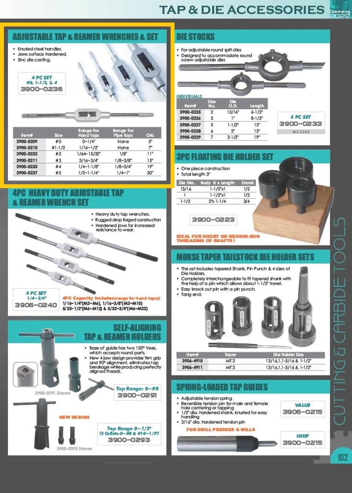 HHIP 3900-0237 No.5 Adjustable Tap Wrench, 1/2-1"-1/4"