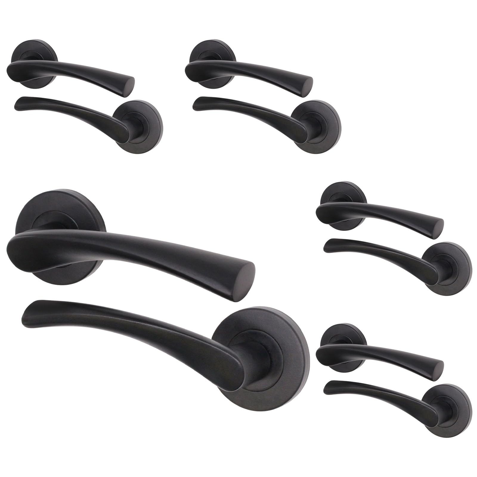 EAI Black Internal Door Handle | 5 Pair Matt Black Lever on Rose Round Handles | Novoli Range — image 1