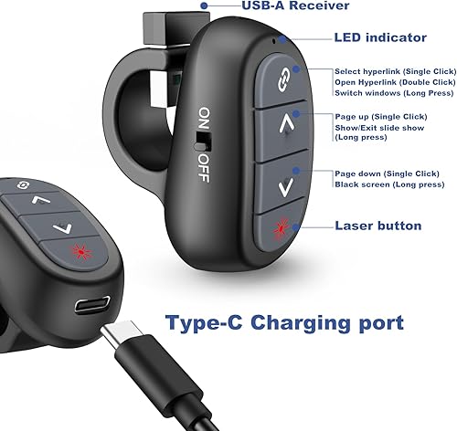 Miniatura 6 de Presentación Clicker PowerPoint Wireless Presenter Remote Puntero láser Clickers de computadora, Hyperlink Finger Ring Project Power Point PPT