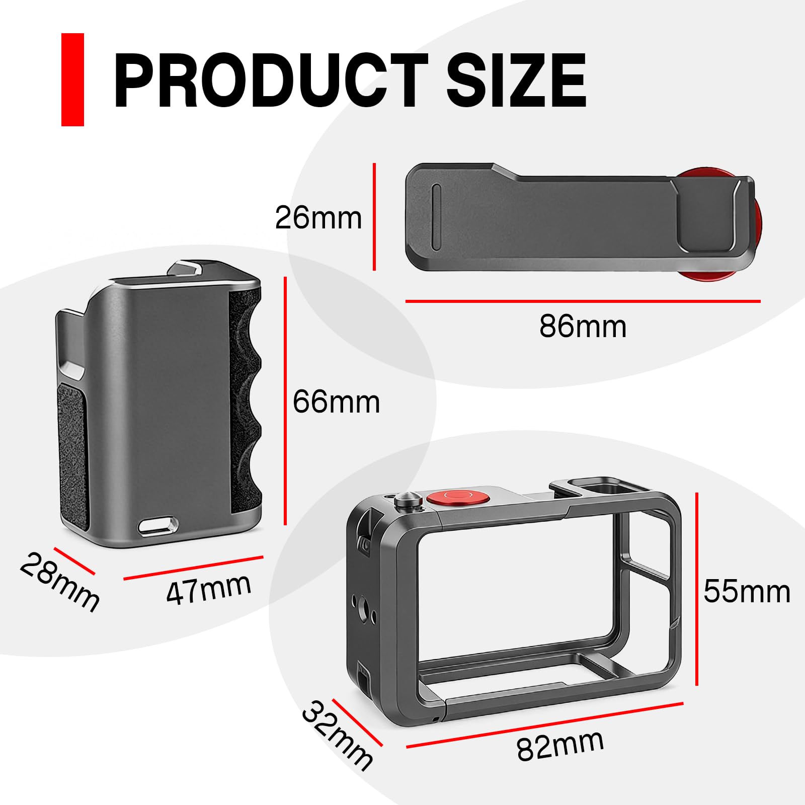 Street Grip Kit kompatybilny z DJI Osmo Action 5 Pro/4/3, uchwyt do kamery z lekkim aluminiowym uchwytem (167 g) z magnetycznym szybkim montażem, wygodnym gumowym uchwytem i lekkim jak piórko
