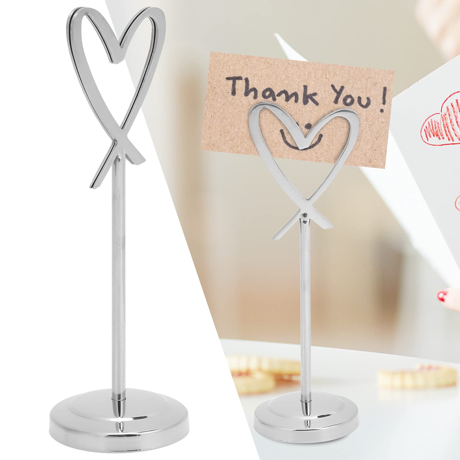 10 Porta Biglietti Da Visita A Forma Di Cuore – Argento, 2,5 Cm – Segnaposto Per Matrimoni E Feste - 2