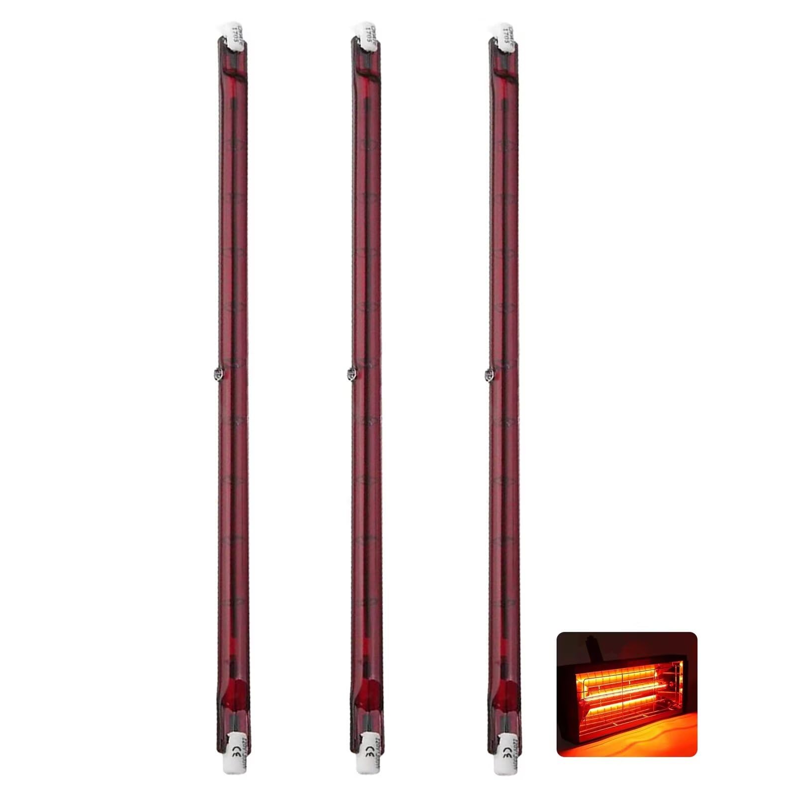 Infrarotlampe 1300W 254mm, R7S Halogenstab 1300LM, 1300W Infrarot Halogen Lampe Dimmbar, 230V Halogenstäbe Dimmbar kein Flimmern, Quarz Infrarot Heizlampe Wärmelampe Rot Halogenstablampe, 3 Stück
