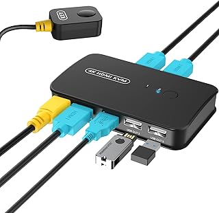 Rybozen KVM Switch HDMI, USB Switches with 4K@30Hz HDMI for 2 PCs Share 1 HDMI Monitor Display and 3 USB Ports for Wireless Keyboard Mouse Printer, KVM Switcher with Desktop Control & 2 KVM Cables