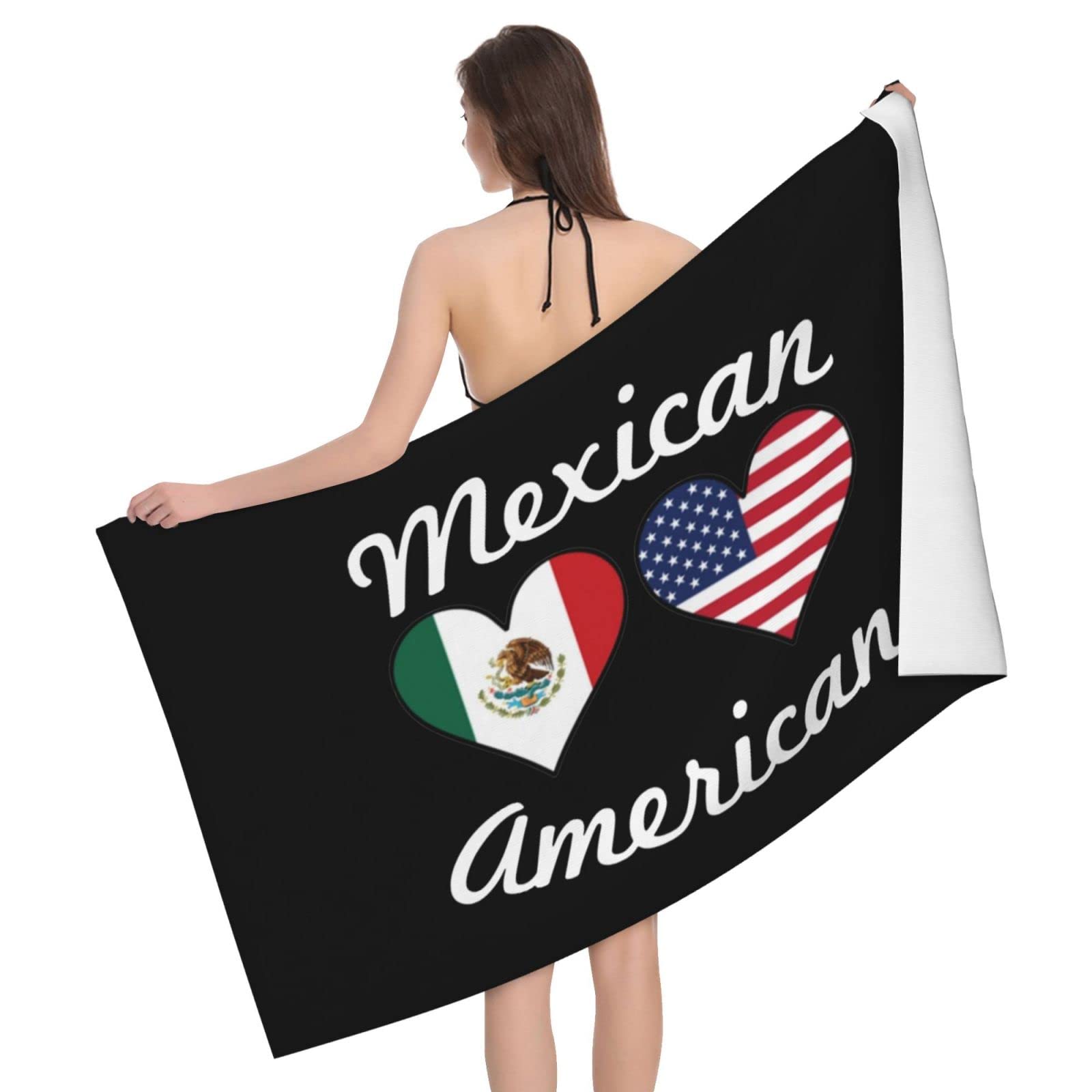 Lsjuee Mexican American Flag Bath Towel Absorb Water Quick Dry Bath Towel, for Beach, Swimming Pool, Camping