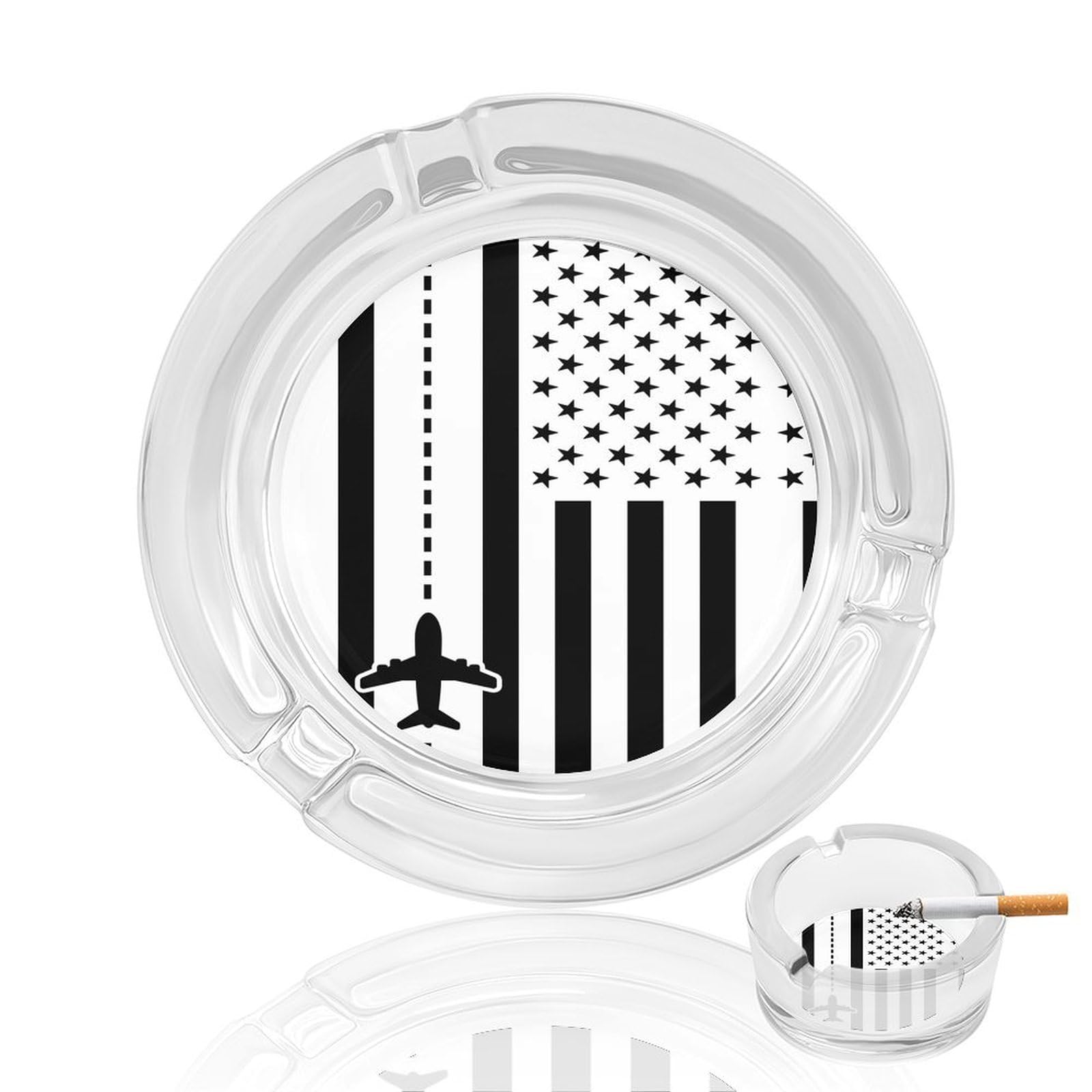 Nclqvjxzkhw Style Airplane Pilot Us Am-Ericans-Flag Glass Ashtray Round Ash Tray Smoking Trays For Home Garden Outdoor