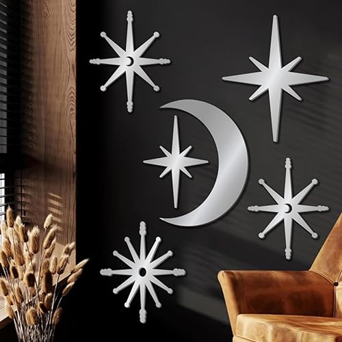 Miniatura 13 de 4 piezas de decoración de pared de estrella de hierro fundido de estilo moderno de mediados de siglo, arte de metal negro en forma de estrella,