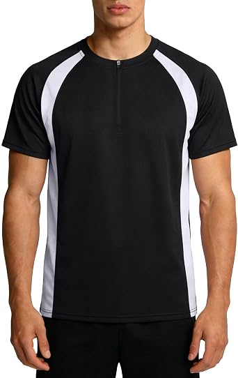 Mens Quarter Zip Pullover Crew Neck Short Sleeve Shirts Lightweight Casual Tee Casual Loose Fit Tops Golf Shirts