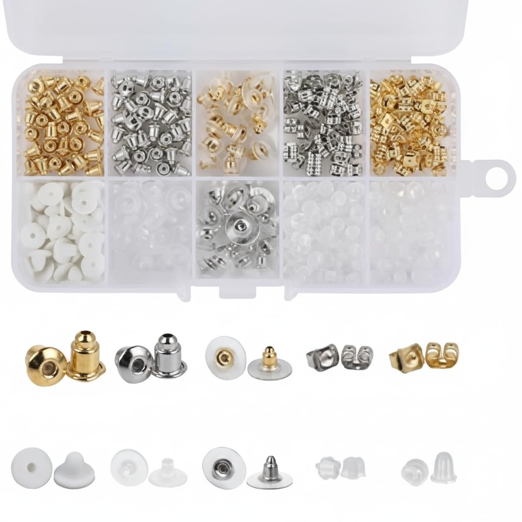 450Pcs Earring Backs Set - 10 Styles Butterfly Earring Stoppers - Includes Storage Box ﻿﻿