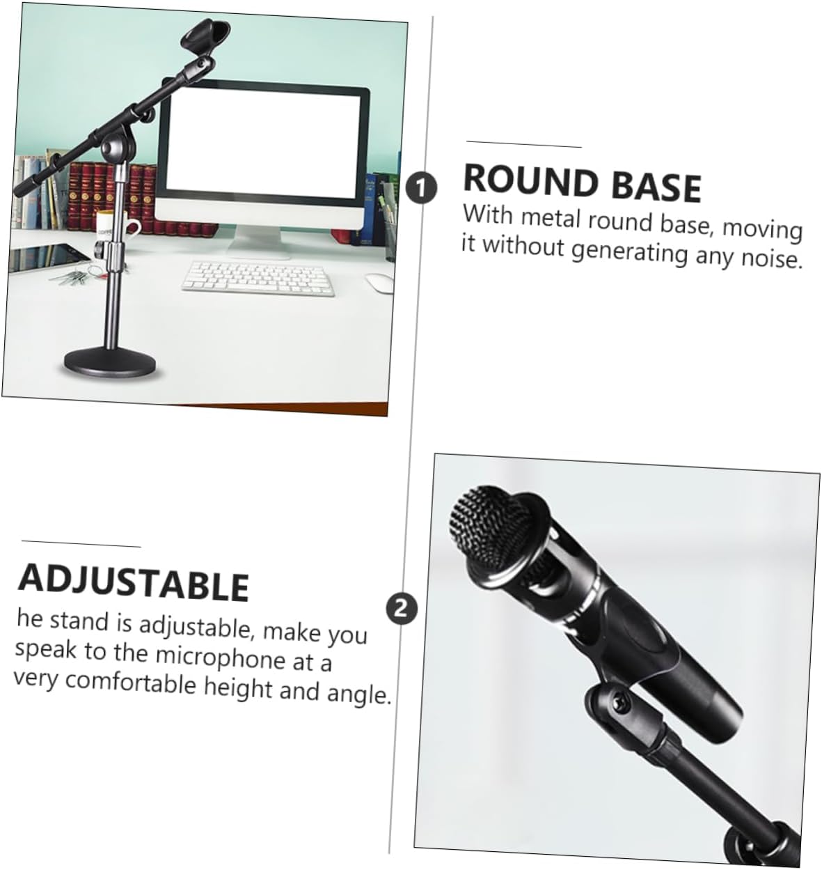 Kisangel Adjustable Microphone Stand Boom Arm Tabletop Mic Holder for Conferences Streaming and Gaming for Stability and