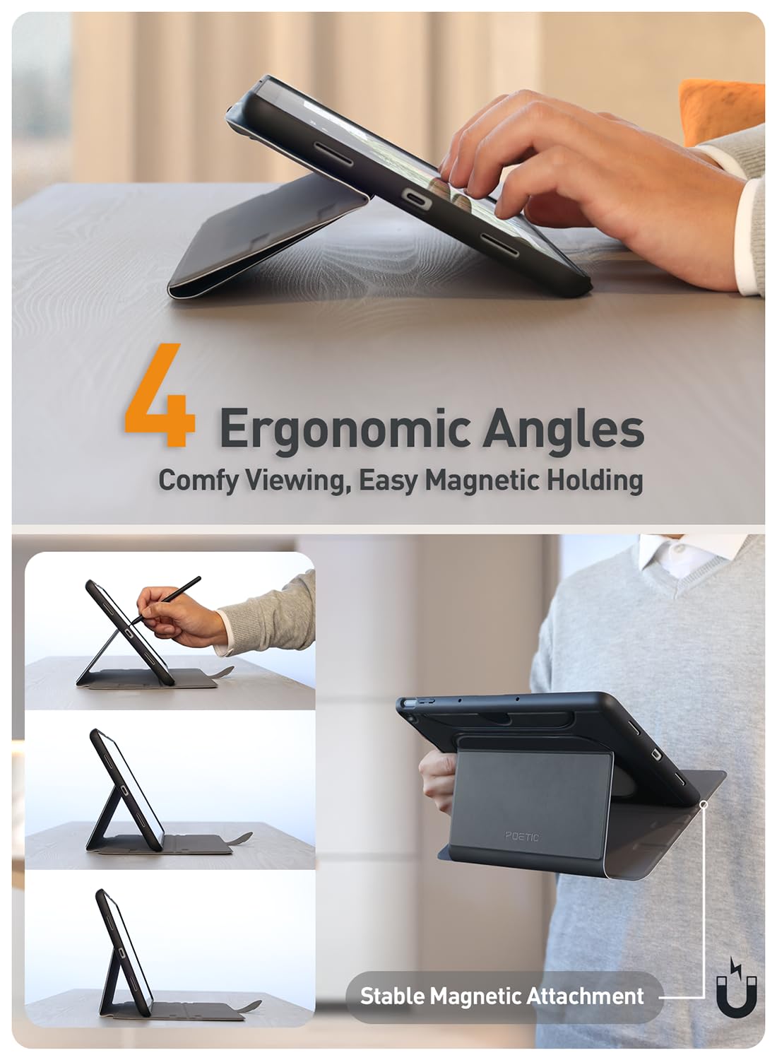 Poetic Explorer Magnetic Folio Stand Case Designed for Google Pixel Tablet (2023), Magnetic Fidget Mount Case for Google Pixel Tablet, Black
