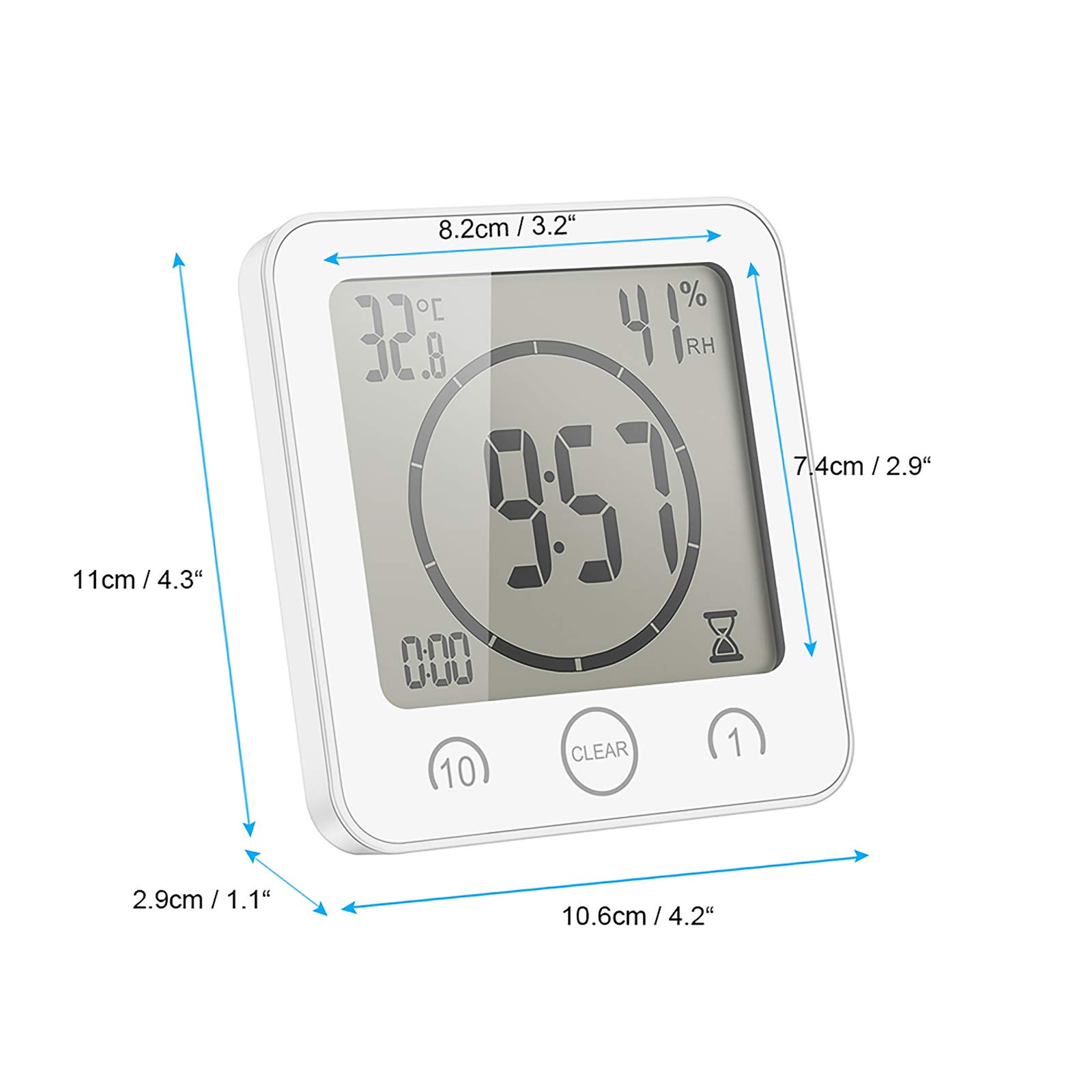 Reloj de Baño, LCD Reloj de Ducha Digital Alarma Impermeable Control Temperatura Humedad, Temporizador de Cuenta Regresiva, 3 Métodos de Montaje, Energía de la Batería