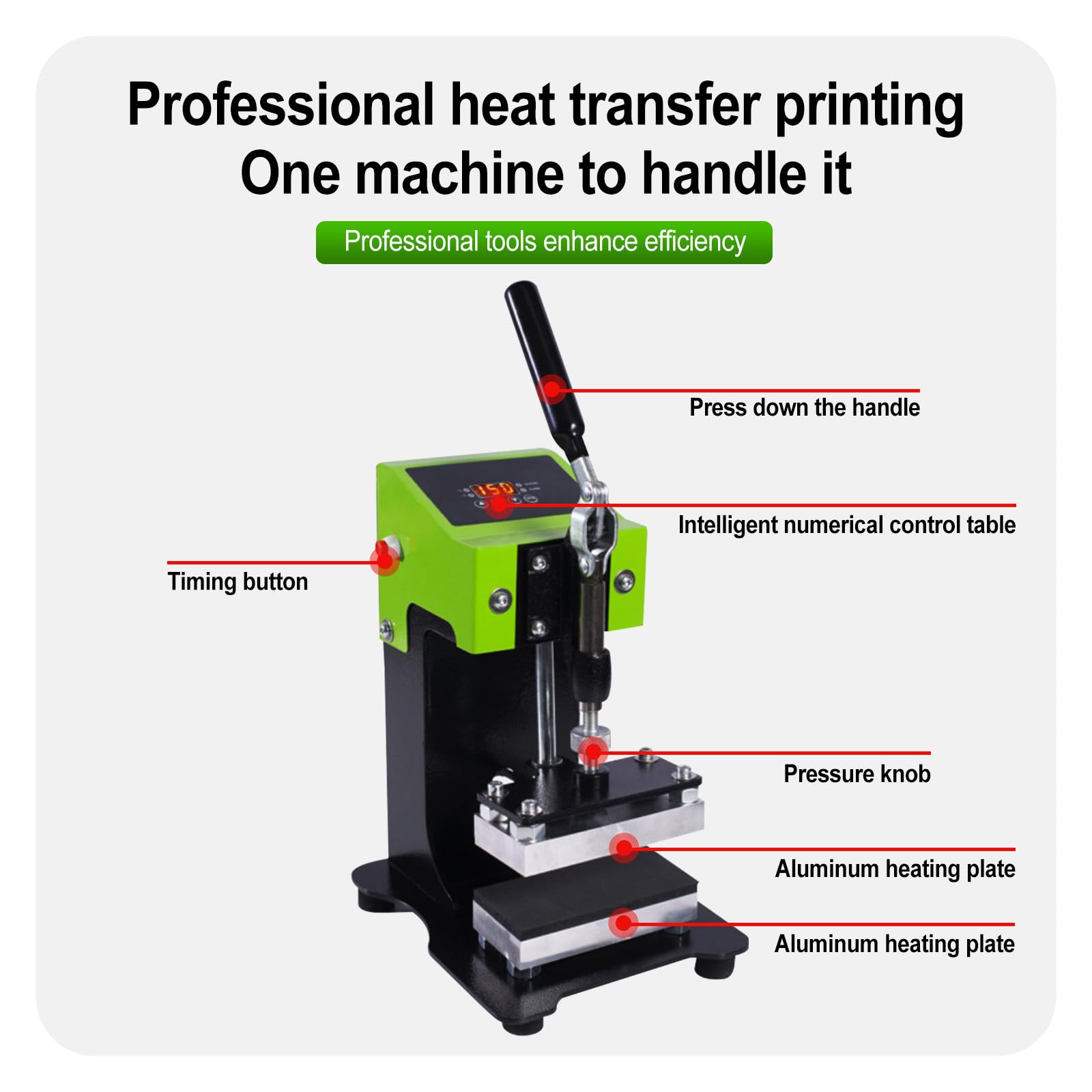 Pressa a caldo manuale con controllo touch screen LCD e pulsante timer, doppie piastre riscaldanti da 2,4*4,7 pollici, adatta per pelle, borse, magliette e stampa a trasferimento termico.
