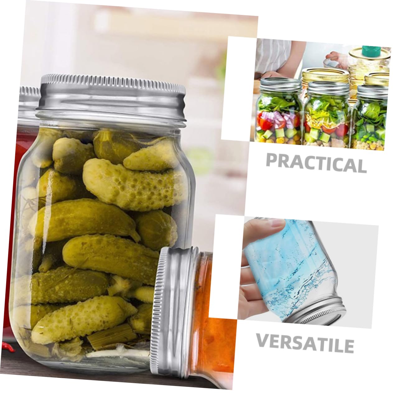 Gatuida 6pezzi Barattolo Di Vetro Bocca Larga Con Coperchio Ermetico Barattolo Per Conserve Di Frutta Riutilizzabile Per Conservazione Dei Alimenti Di Vetro Per Insalate e Marmellate