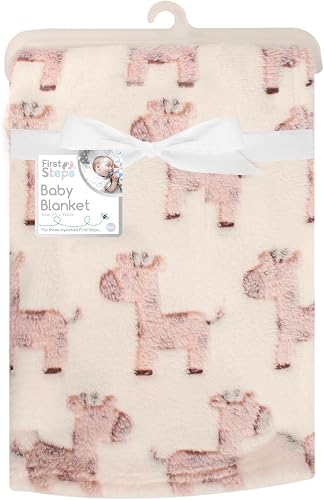 First Steps Luxury Soft Fleece Baby Blanket with Cute Giraffe Design 75 x 100cm for Babies from Newborn