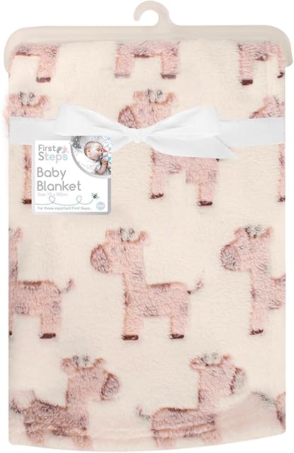 First Steps Luxury Soft Fleece Baby Blanket with Cute Giraffe Design 75 x 100cm for Babies from Newborn