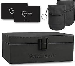 TwelvePeaks® Premium Faraday Box for Car Keys, Faraday Pouch, Signal RFID Blocking Card - PU Leather with Velvet, Car Key Signal Blocker Pouch and Key Lock Box Outdoor Anti-Theft Protection, 17x12x7cm