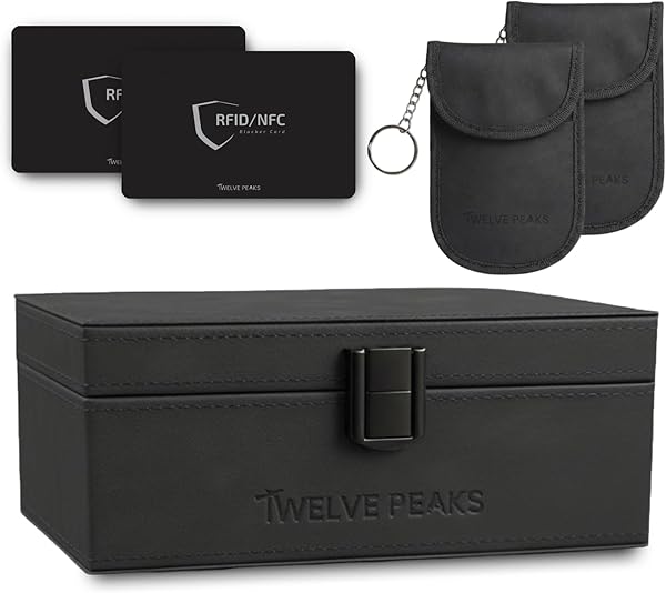 TwelvePeaks® Premium Faraday Box for Car Keys, Faraday Pouch, Signal RFID Blocking Card - PU Leather with Velvet, Car Key Signal Blocker Pouch and Key Lock Box Outdoor Anti-Theft Protection, 17x12x7cm - 1