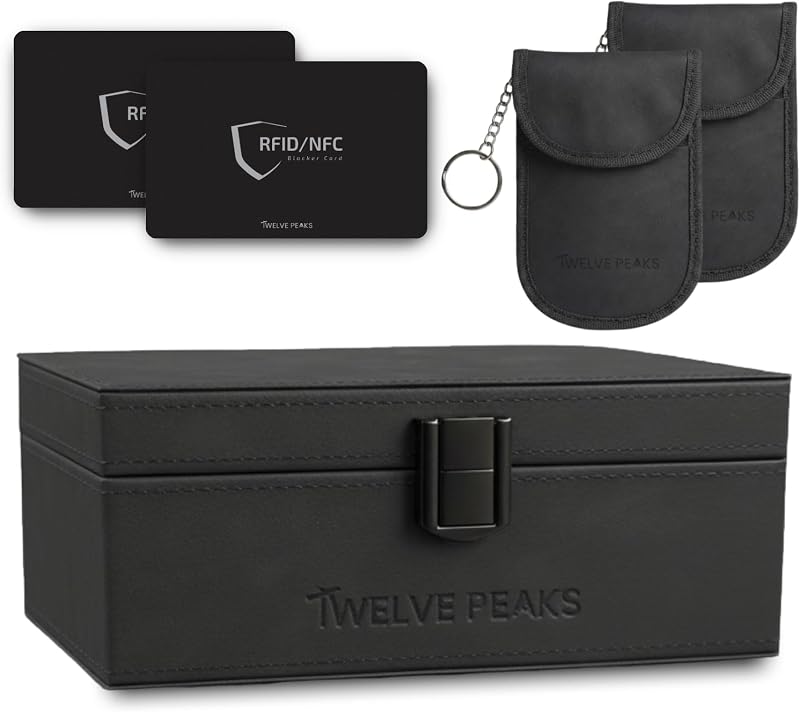 TwelvePeaks® Premium Faraday Box for Car Keys, Faraday Pouch, Signal RFID Blocking Card - PU Leather with Velvet, Car Key Signal Blocker Pouch and Key Lock Box Outdoor Anti-Theft Protection, 17x12x7cm