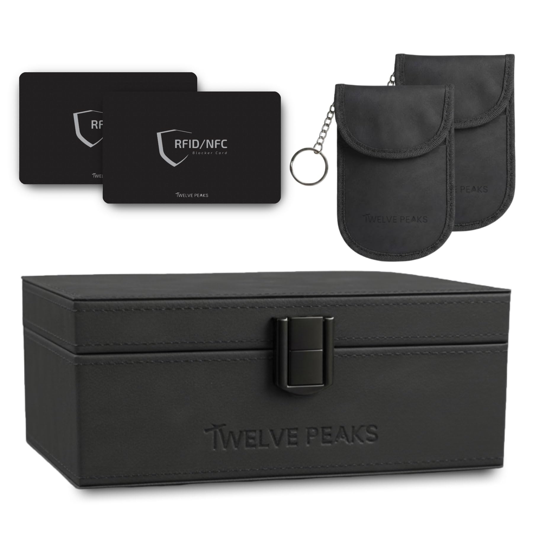 TwelvePeaks® Premium Faraday Box for Car Keys, Faraday Pouch, Signal RFID Blocking Card - PU Leather with Velvet, Car Key Signal Blocker Pouch and Key Lock Box Outdoor Anti-Theft Protection, 17x12x7cm - 2