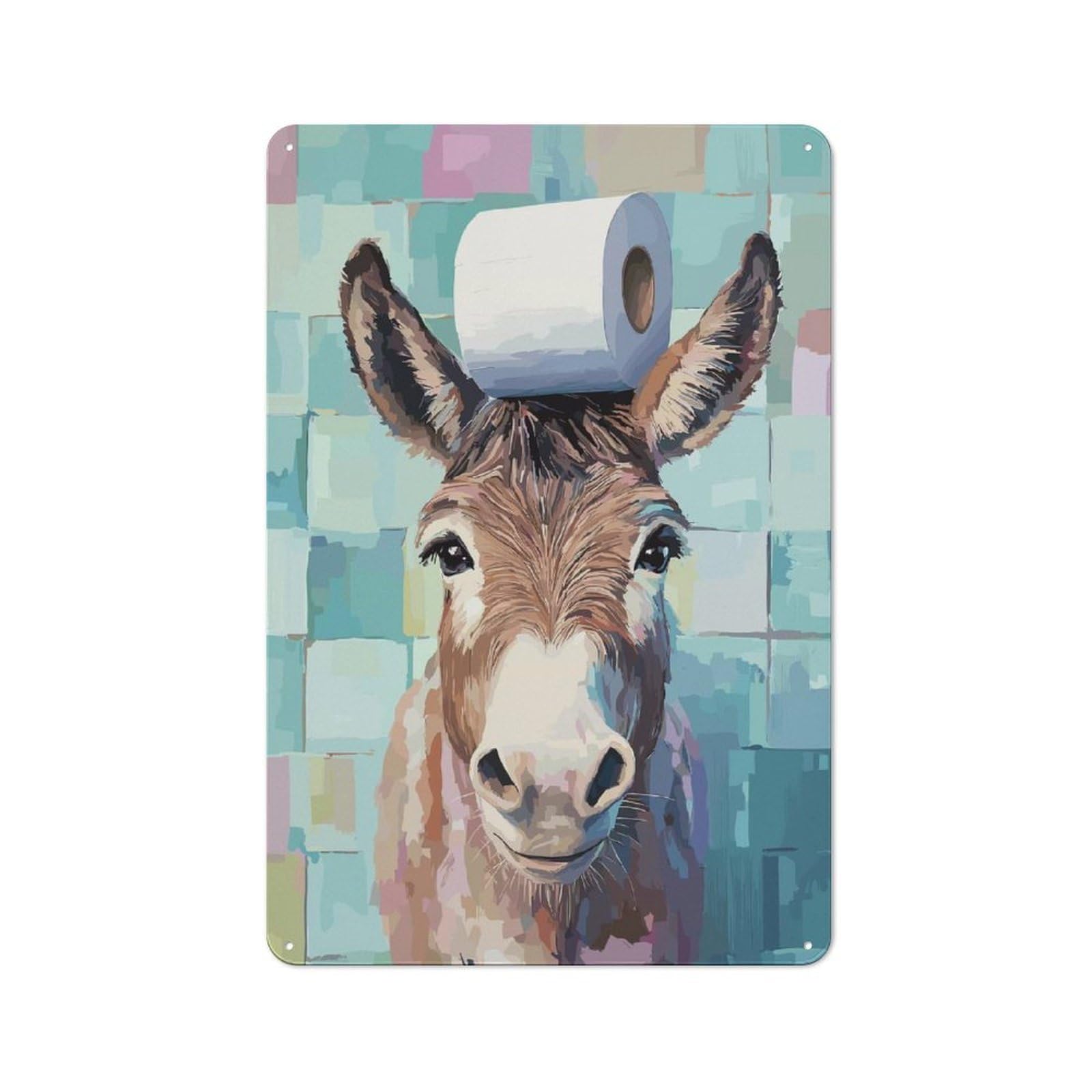 Junmoney Donkey With Toilet Paper On Head Printed Metal Sign 30X20cm For Home Office Or Studio, For Winter Room Styling In Home Office And Studio