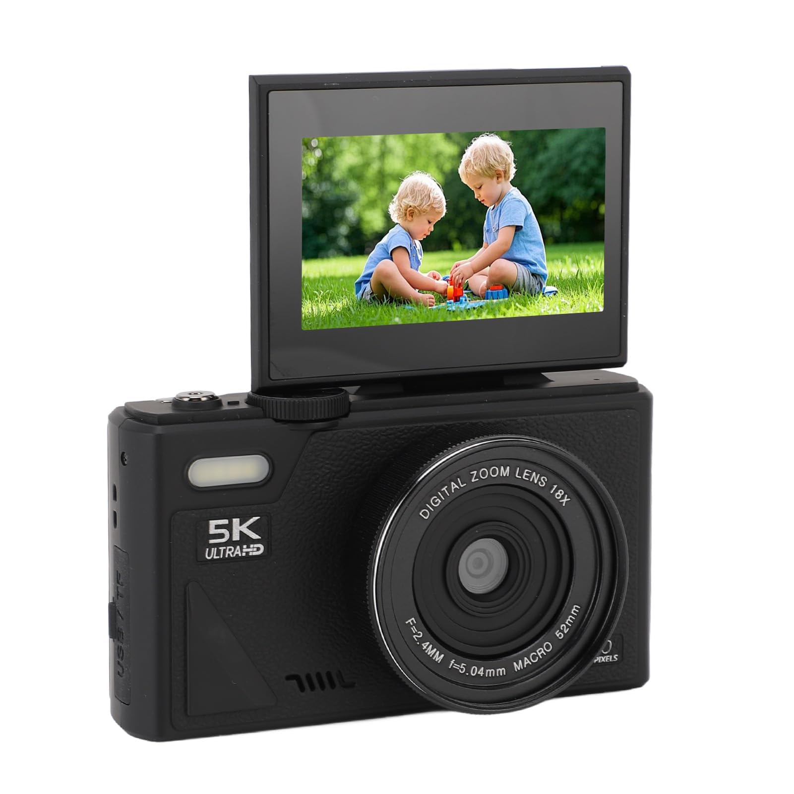 5K Digitalkamera, 75 MP HD 18X Autofokus Digitalzoom Kamera Fotokamera Kompakte Kamera mit 3-Zoll-Display für Teenager Erwachsene Anfänger (Black)
