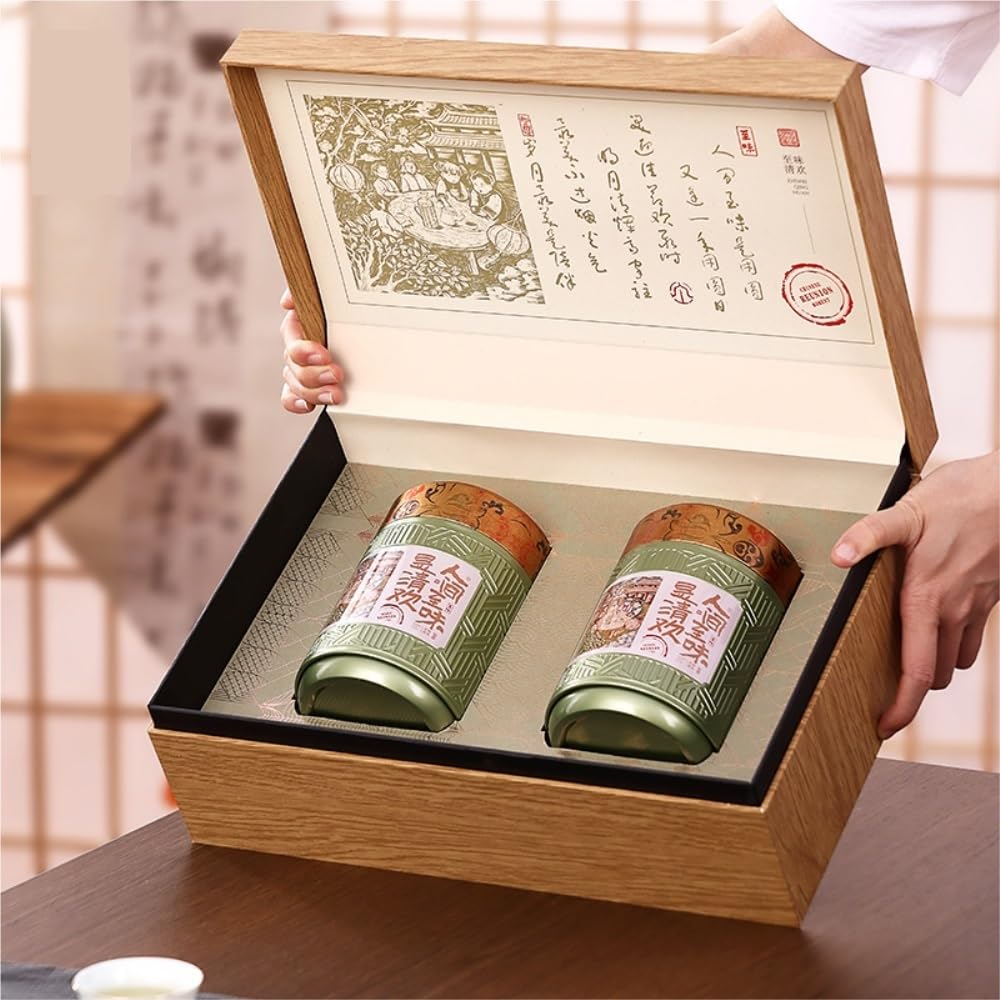 Juego De Té Contenedor de Almacenamiento de té a Granel, Lata Redonda sellada, Lata vacía, Juego de té Chino Retro, Juego de Caja de Regalo de Doble Lata Tarro para Guardar Té(C)