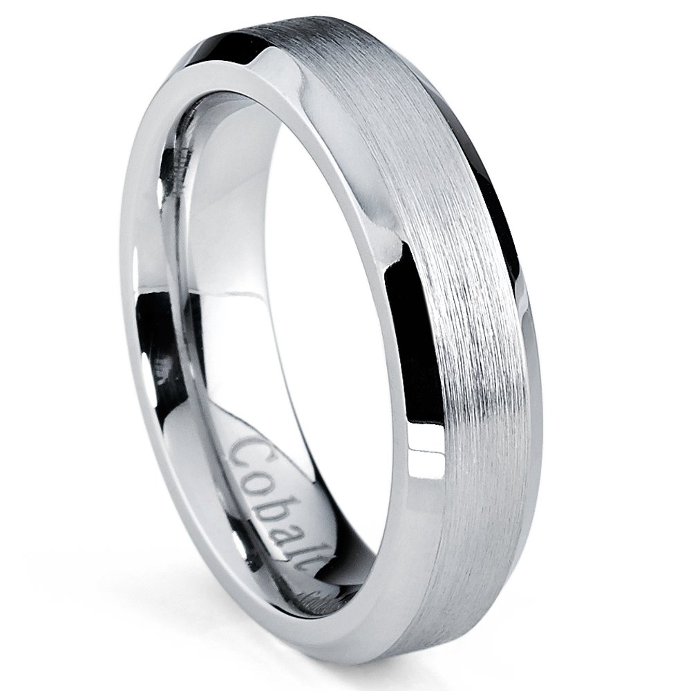 Cobalt Chrome Brushed Wedding Ring with Beveled Edges, Comfort Fit Band 5mm, Sizes 5 to 10