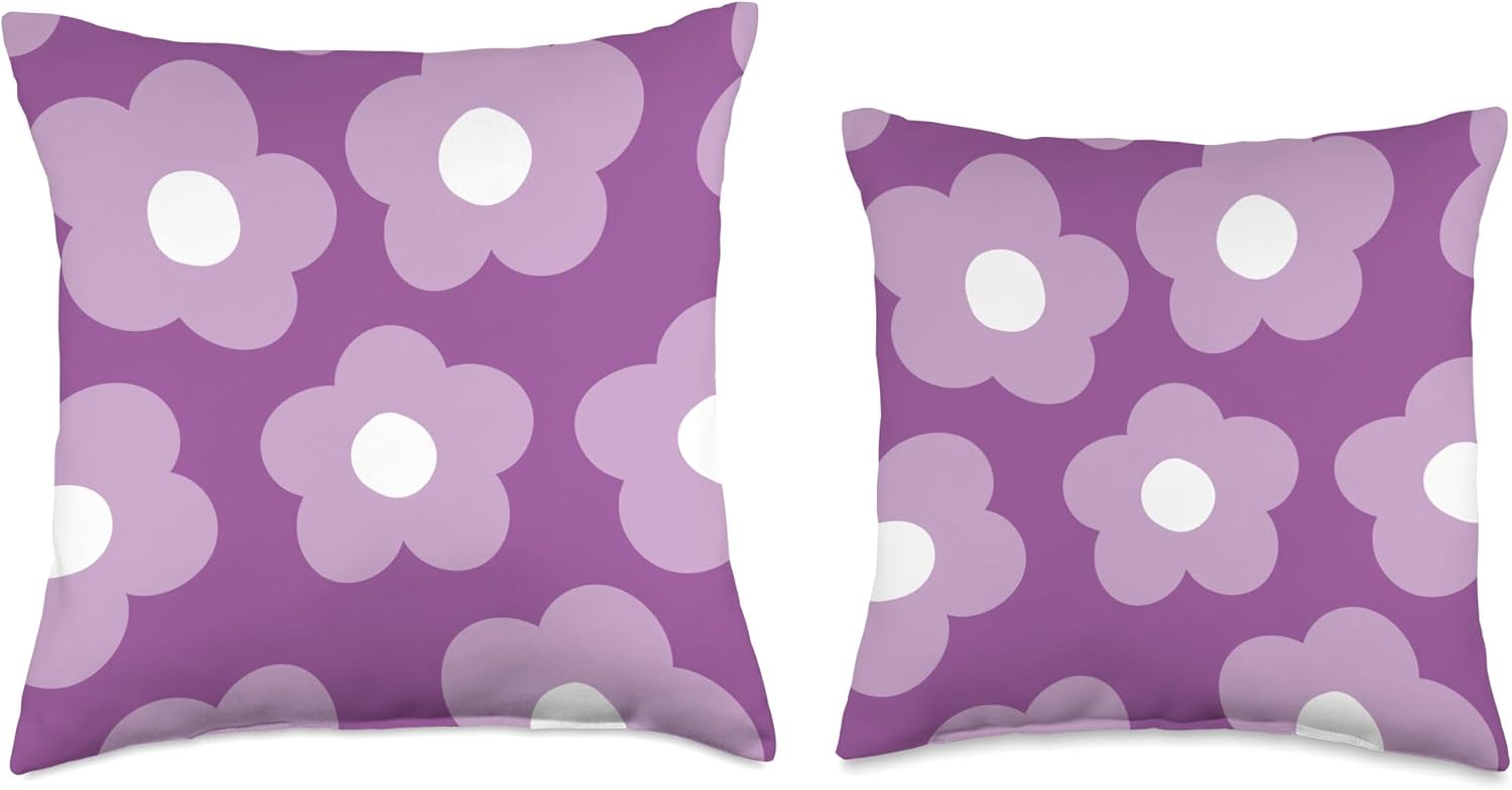 Danish Pastel Aesthetic Daisy Flower Preppy Purple Decor Throw Pillow