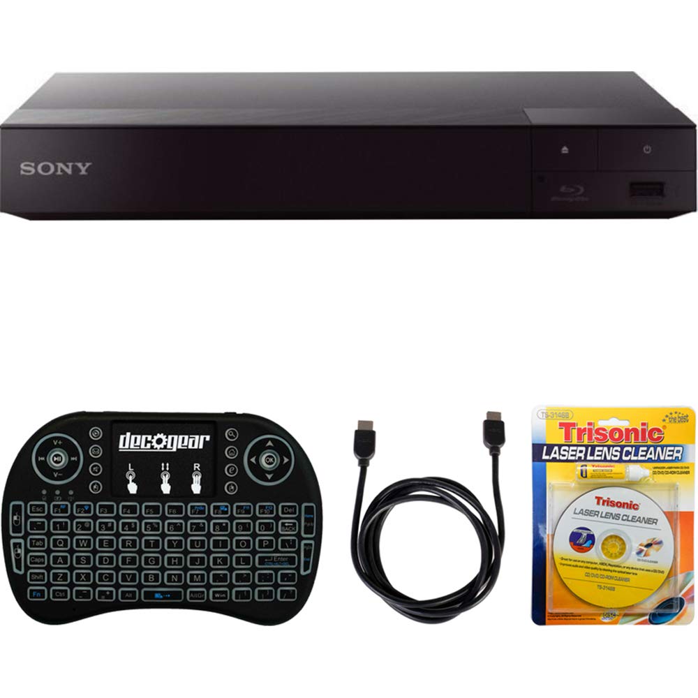 Sony BDP-S6700 4K Upscaling 3D Streaming Blu-ray Disc Player + Accessories Bundle Includes, 2.4GHz Wireless Backlit Keyboard w/Touchpad, 6ft HDMI Cable and Laser Lens Cleaner for DVD/CD Players
