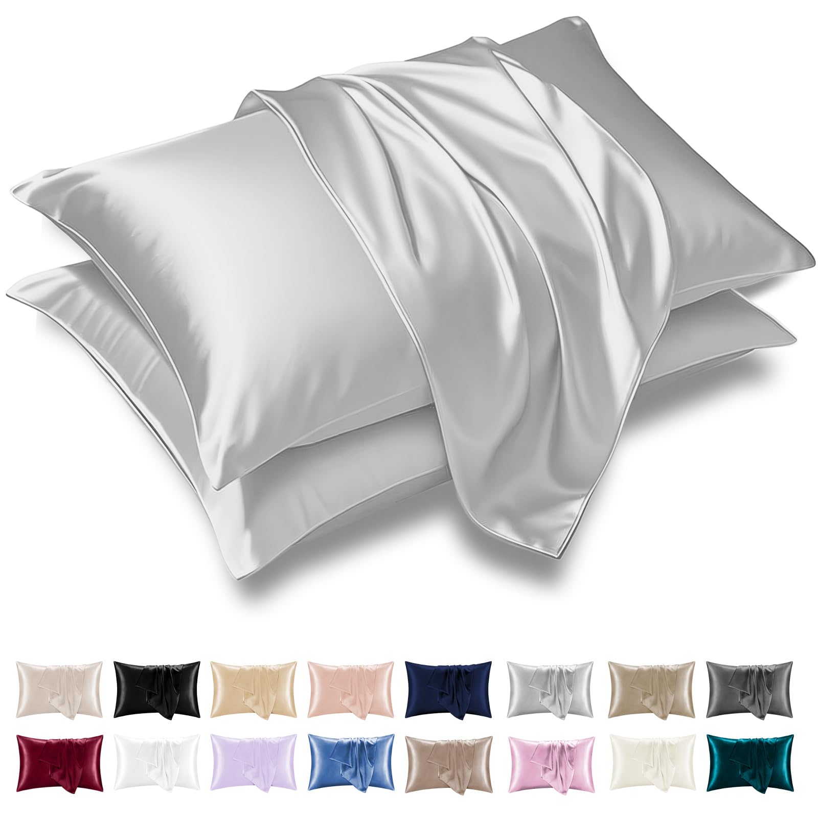 Grace Satin Silk Pillowcases 2 Pack - Satin Pillowcase for Hair and Skin - Ultrasoft Hypoallergenic Pillow Cases with Envelope Closure