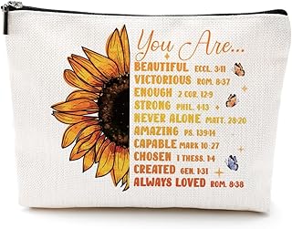 Inspirational Christian Make Up Bag Bible Verse Prayers Religious Gifts Scripture Gifts Sunflower Cosmetic Travel Bag for Women Sister Daughter Mom Coworker Birthday Christmas Retirement
