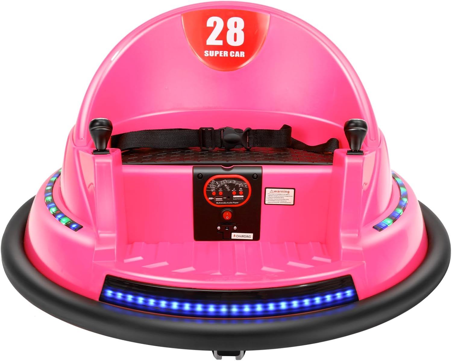 Edostory Electric Ride On Bumper Car Kids 12V 3-Speeds for Toddlers, 1.5-8 Years Old Baby Bumping Toy Cars, DIY Sticker Baby Toy Gifts, Remote Control, Bluetooth, 360 Spin ASTM-Certified Pink