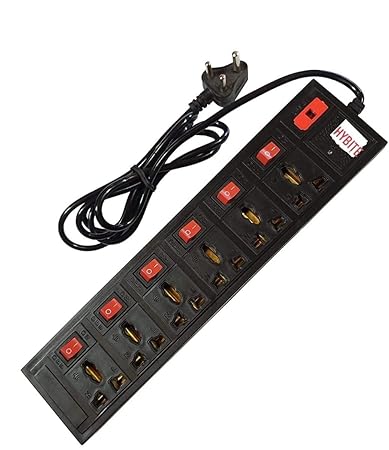 6 Ampere 6+6 Socket Extension Board with Fuse, Individual switches, 4 Yards 6 Socket Extension Boards (Black)