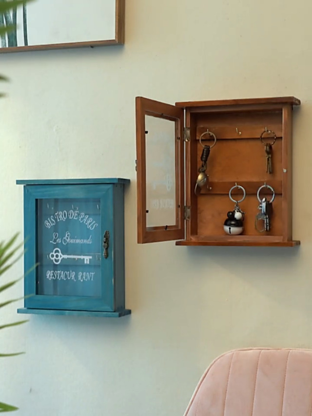 Portachiavi In Legno Massello Con Porta Magnetica - 6 Ganci, Design Retrò, Da Parete - Foto 3