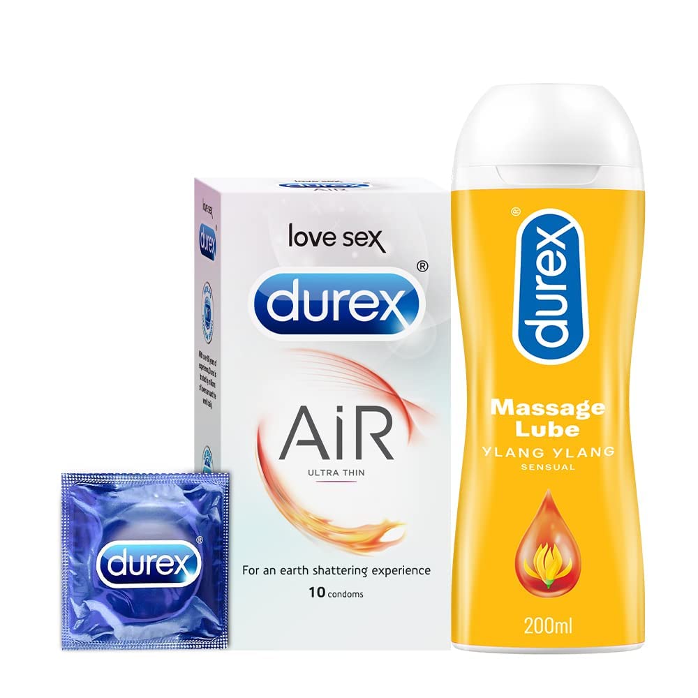 Durex Air Condoms for Men 10 Count with Durex Lube Sensual Massage